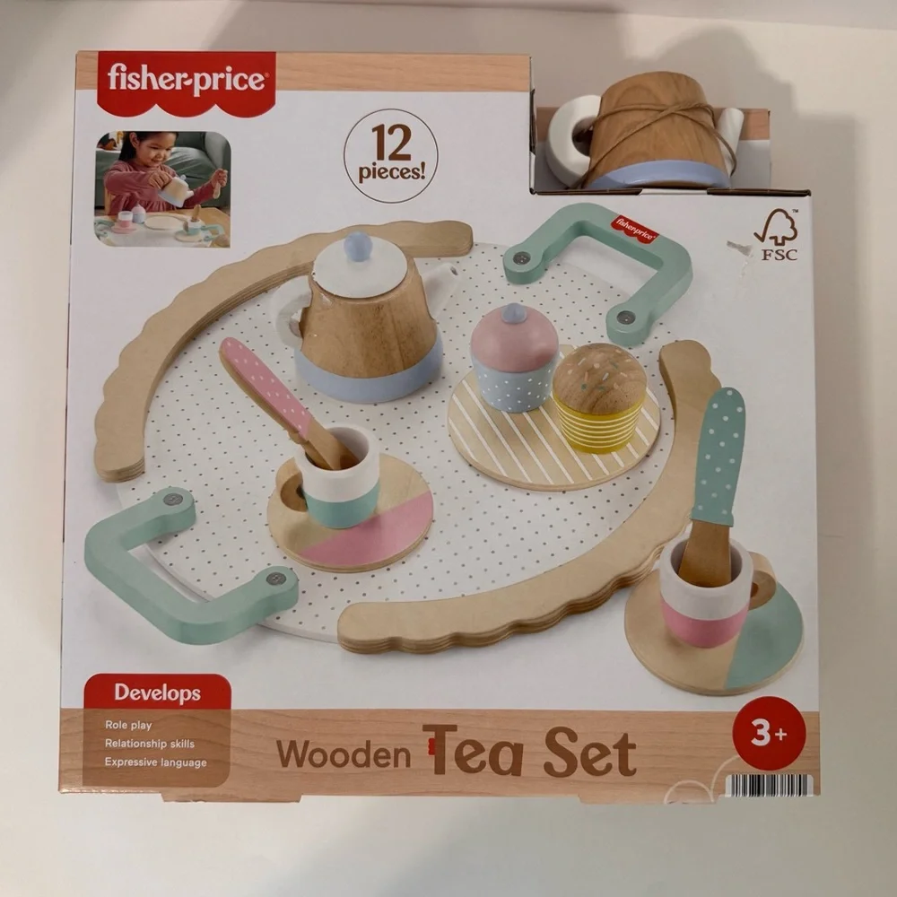 Fisher-Price Wooden Tea Party Set 12 Pc FSC Pretend Play Preschool Toy NIB HXT82